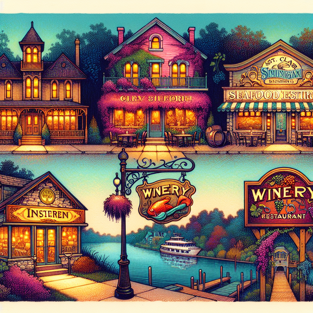 A colorful showcase of St. Clair's finest dining destinations, capturing the essence of its varied culinary scene.